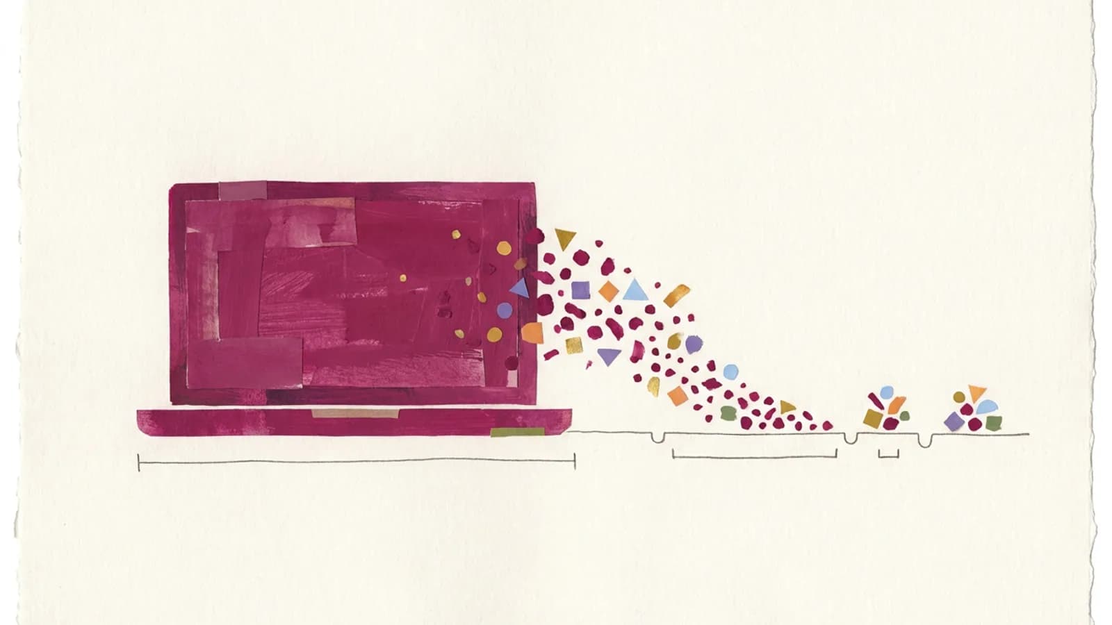 A plain textured rectangle with a trail of small particles flowing out of it and counted along a thin line